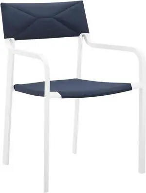 Raleigh Stackable Outdoor Patio Aluminum Dining Armchair White Navy