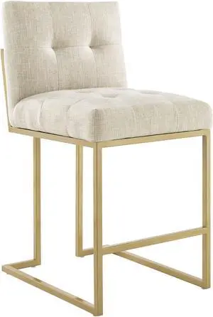 Privy Gold Stainless Steel Upholstered Fabric Counter Stool Gold Beige