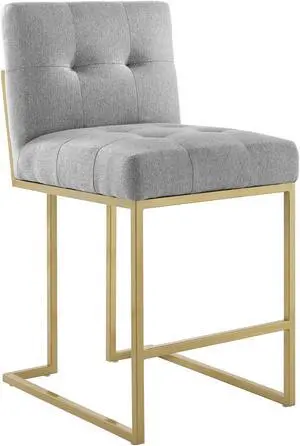 Privy Gold Stainless Steel Upholstered Fabric Counter Stool Gold Light Gray
