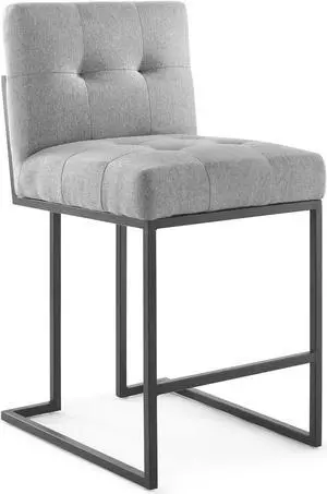 Privy Black Stainless Steel Upholstered Fabric Counter Stool Black Light Gray