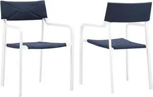 Raleigh Outdoor Patio Aluminum Armchair Set of 2 White Navy