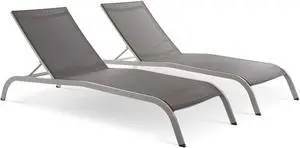Savannah Outdoor Patio Mesh Chaise Lounge Set of 2 Gray