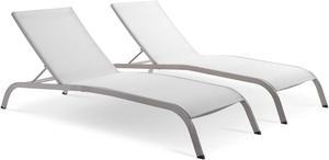 Savannah Outdoor Patio Mesh Chaise Lounge Set of 2 White