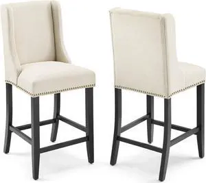 Baron Counter Stool Upholstered Fabric Set of 2 Beige