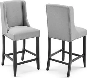 Baron Counter Stool Upholstered Fabric Set of 2 Light Gray