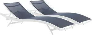 Glimpse Outdoor Patio Mesh Chaise Lounge Set of 2 White Navy