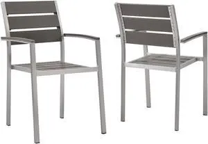 Shore Outdoor Patio Aluminum Dining Armchair Set of 2 Silver Gray