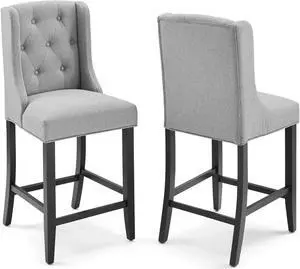 Baronet Counter Bar Stool Upholstered Fabric Set of 2 Light Gray