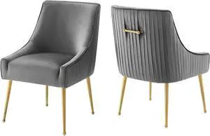 Discern Pleated Back Upholstered Performance Velvet Dining Chair Set of 2 Gray