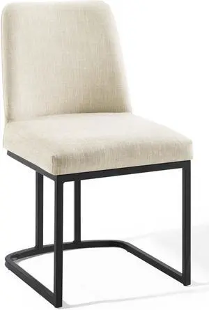 Amplify Sled Base Upholstered Fabric Dining Side Chair Black Beige