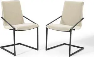 Pitch Dining Armchair Upholstered Fabric Set of 2 Black Beige