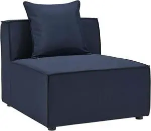 Saybrook Outdoor Patio Upholstered Sectional Sofa Armless Chair Navy Blue