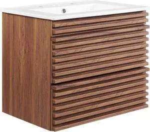 Render 24" Wall-Mount Bathroom Vanity Walnut White