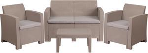 Flash Furniture 4 Piece Outdoor Faux Rattan Chair, Loveseat and Table Set in Charcoal