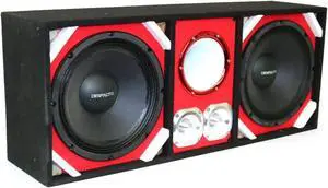 Loaded Box withTwo Despacito Heavy Duty 12-in Woofers One Horn and withTwo Bullet Tweeters RED
