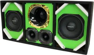 Loaded Box withTwo Despacito Heavy Duty 6-in Woofers One Horn and withTwo Bullet Tweeters GREEN