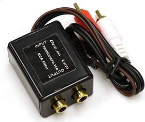 RCA Ground Loop Isolation Noise Filter for use with car stereos where a whistle noise is heard