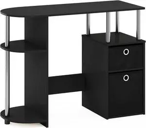Furinno 15111 JAYA Simplistic Computer Study Desk with Bin Drawers, Americano, Stainless Steel Tubes