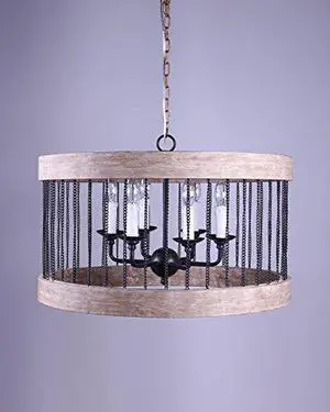 Torin Wood and metal cylinder chandelier