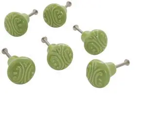 Ceramic Embossed Knob / Green Set of 6