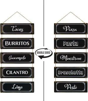5 Panels Black Reversible Hanging Wood Wall Sign Dcor - Black