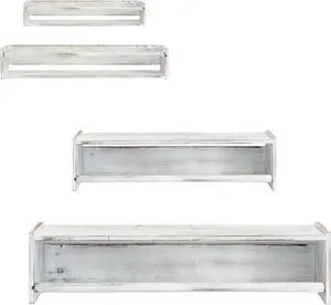 Wood Floating Wall Shelf Distressed White Set of 2