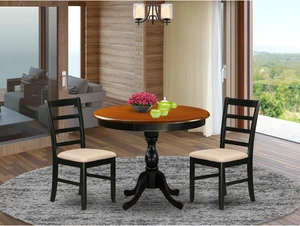 East West Furniture AMPF3-BCH-C 3-Pc Modern Dining Table Set Includes a Round Kitchen Table and 2 Linen Fabric Dining Room Chairs with Ladder Back - Black Finish East West Furniture AMPF3-BCH-C 3-Pc Modern Dining Table Set Includes a Round Kitchen Table and 2 Linen Fabric Dining Room Chairs with Ladder Back - Black Finish