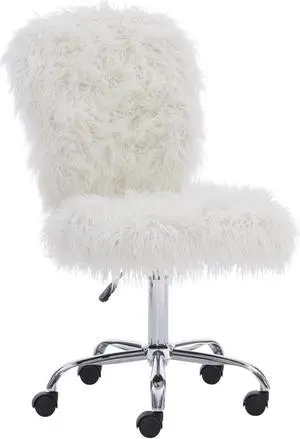 Faux Flokati Armless Office Chair, White