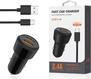 Reiko Typec Portable Car Charger With Built In 3 Ft Cable In Black