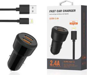Reiko 8 PIN Portable Car Charger With Built In 3 Ft Cable In Black