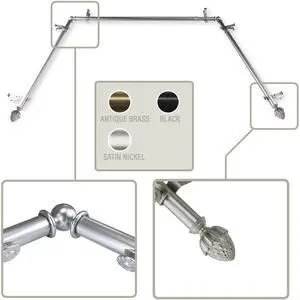 Cupule 13/16 inch Bay Window Curtain Rod 20-36", 38-72" - Satin Nickel