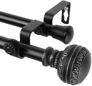 Dolly Double Curtain Rod 3/4 inch dia. 48-84" - Black