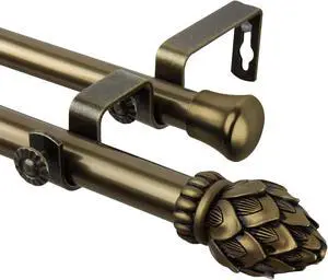 Tilia Double Curtain Rod 3/4 inch dia. 28-48" - Antique Gold