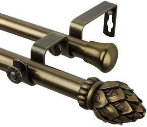 Tilia Double Curtain Rod 3/4 inch dia. 48-84" - Antique Gold