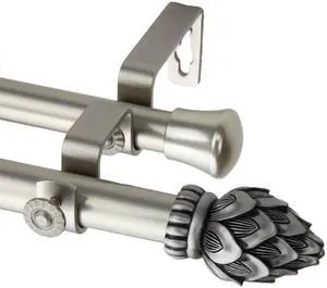 Tilia Double Curtain Rod 3/4 inch dia. 28-48" - Satin Nickel