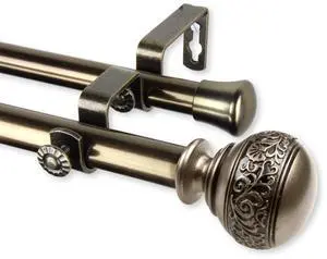 Caliendra Double Curtain Rod 3/4 inch dia. 28-48" - Antique Brass