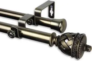 Araceli Double Curtain Rod 3/4 inch dia. 28-48" - Antique Brass