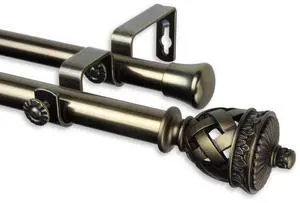 Araceli Double Curtain Rod 3/4 inch dia. 48-84" - Antique Brass
