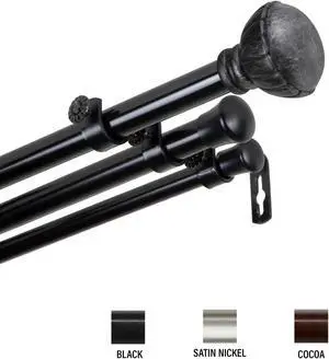 Yulania Triple Curtain Rod 13/16 inch dia. 66-120" - Black