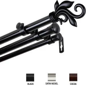 Micah Triple Curtain Rod 13/16 inch dia. 48-84" - Black