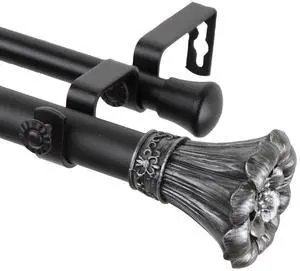 Fuga Double Curtain Rod 1" OD 28-48 inch  - Black