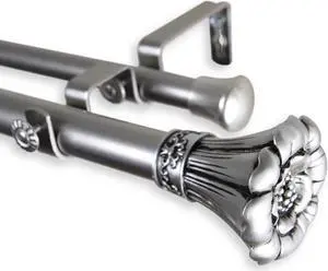 Fuga Double Curtain Rod 1" OD 160-240 inch  - Satin Nickel