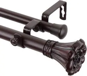 Fuga Double Curtain Rod 1" OD 48-84 inch  - Mahogany