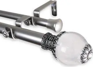 Ray Double Curtain Rod 1" OD 120-170 inch  - Satin Nickel