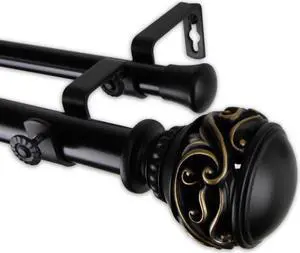 Leon Double Curtain Rod 1" OD 160-240 inch  - Black