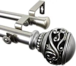 Leon Double Curtain Rod 1" OD 28-48 inch  - Satin Nickel
