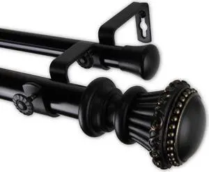 Sansa Double Curtain Rod 1" OD 28-48 inch  - Black