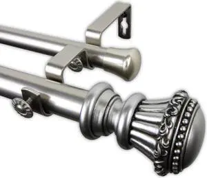 Sansa Double Curtain Rod 1" OD 48-84 inch  - Satin Nickel
