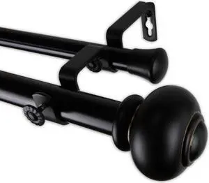Constantino Double Curtain Rod 1" OD 48-84 inch  - Black