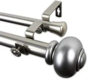 Constantino Double Curtain Rod 1" OD 160-240 inch  - Satin Nickel